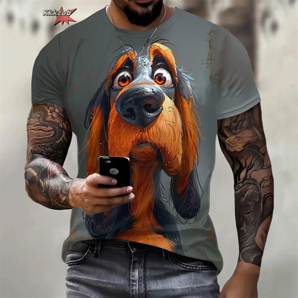 Summer Funny Dog Pattern 3D Print Men s T Shirt Casual O-Neck Loose Short Sleeve Fashion Trend Men Clothing Oversized T-Shirt S