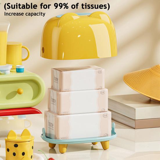 Cute Cat Tissue Dispenser Box Cartoon Tissue Paper Holder Desktop Plastic Napkin Storage Box for Car Home Bathroom Kitchen Office Decor