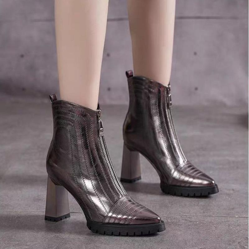 Fashion 2025 New Trendy High Heel Pointed Toe Ankle Boots Women's Shoes Elegant Fashion Front Zipper High Heels Women's Fashion Boots