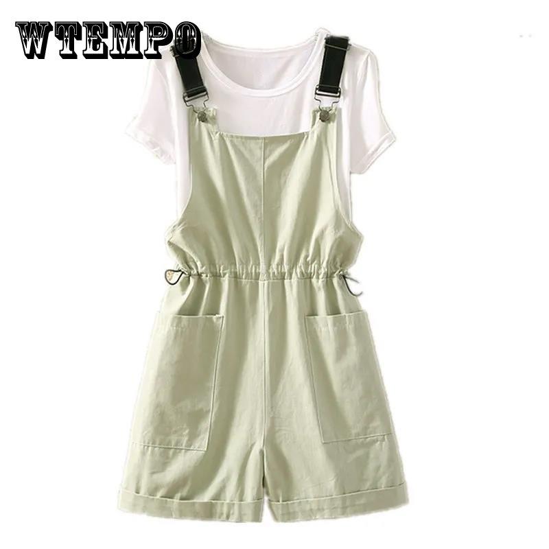 Shorts com alça larga para mulheres, primavera e verão, novo estilo coreano, solto e bonito, macacão de trabalho