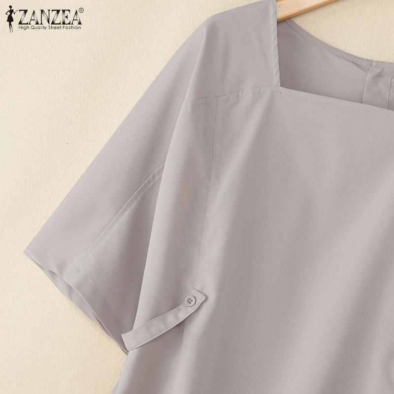 ZANZEA Women Casual Square Collar Summer Short Sleeve Blouse