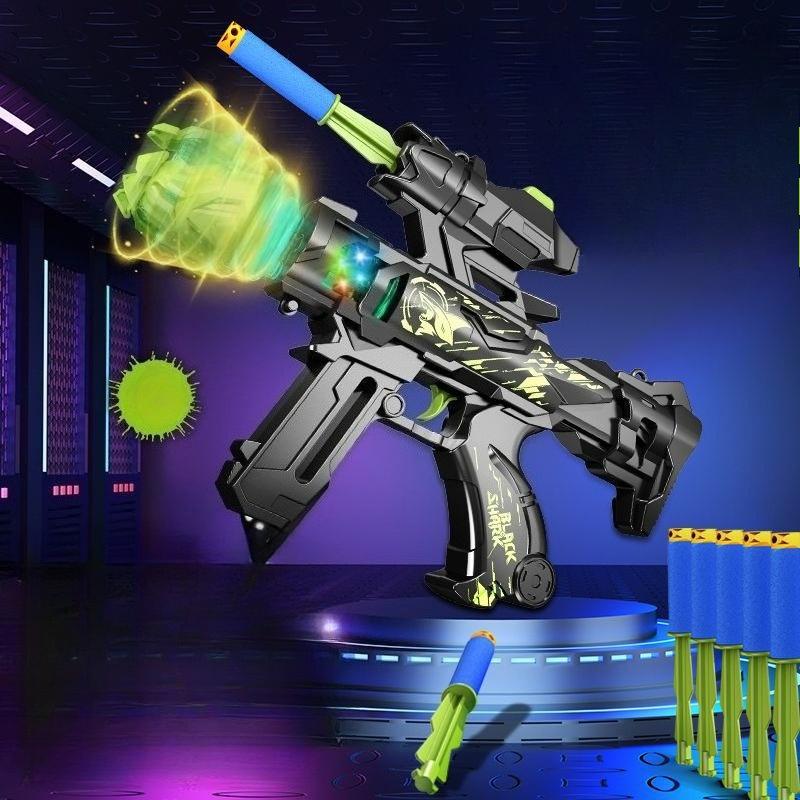 Soft Bullet Toy Gun with Flashing Lights Battle Sounds Kids Cartoon Blaster Toy Safe Colorful Submachine Gun Model Boys Gifts