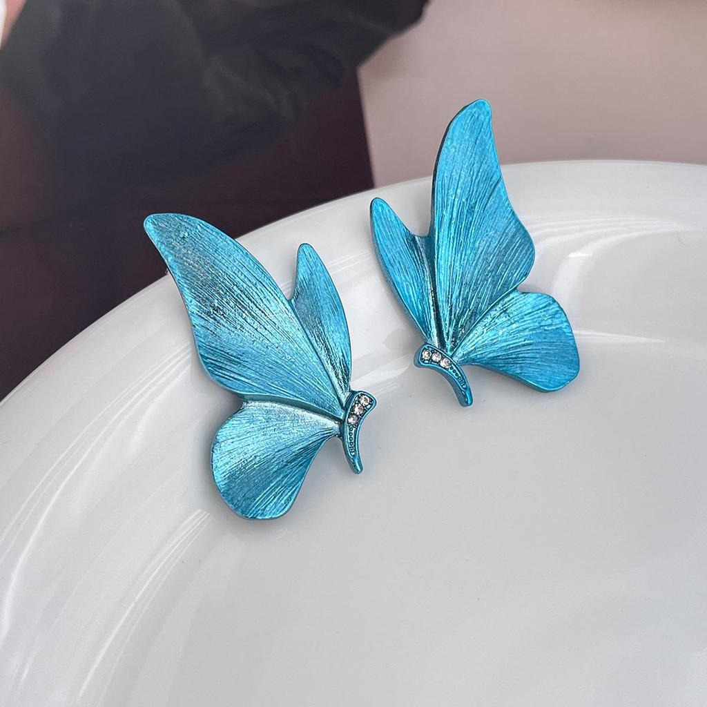 Elegant Blue Butterfly Silver Needle Earrings for Women - Unique, Classical Temperament Stud Jewelry
