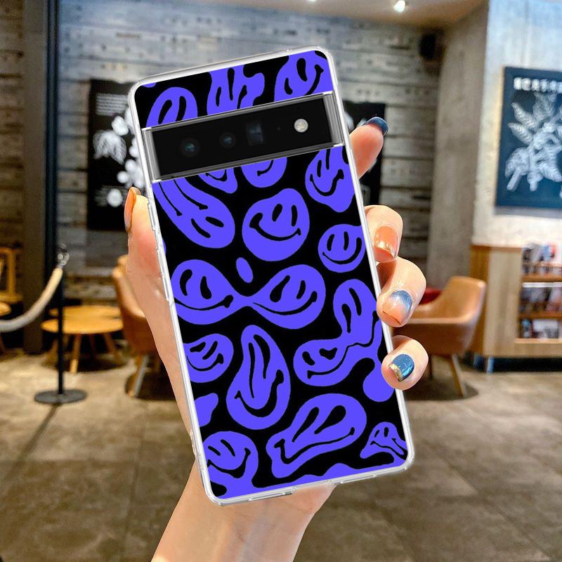 Fashion Simple Smile Face Couple Phone Case Cover for Google Pixel 8 7 6 5 4 4XL TPU 7A 6A 5A 4A 3A 3AXLPro 5G Transparent Shell