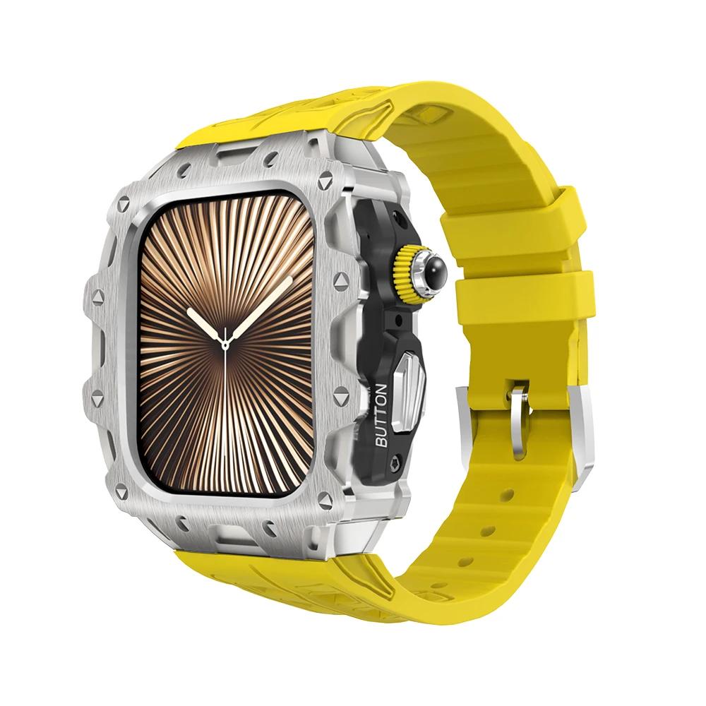 Luxury Case Strap for Apple Watch Series 10 46mm Modification Kit Cover for Iwatch 10 46 46MM Sports Silicone Zinc Frame Men Set