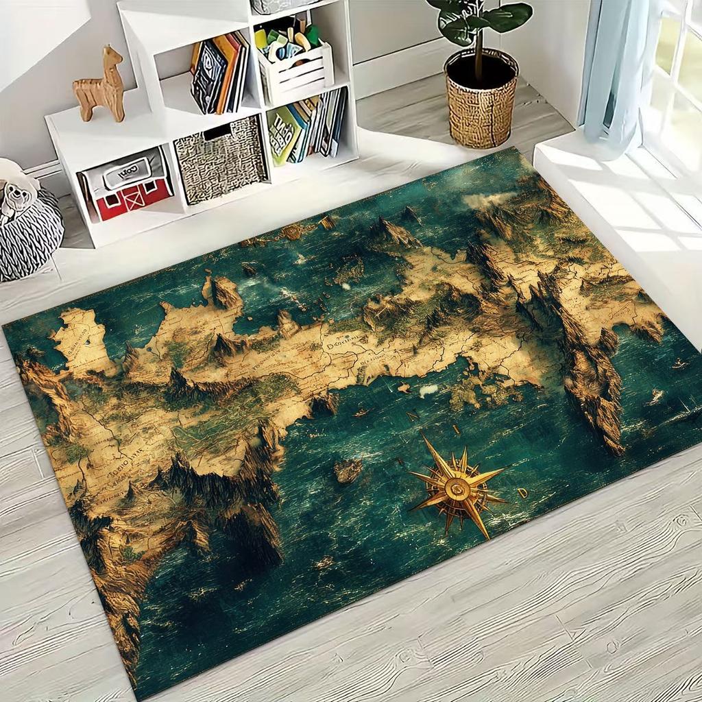 Retro Nautical Map Chart Treasure Map Compass Moto Rug for Bedroom Living Room Sofa Home Doormat Decor,Kids Non-slip Floor Mat