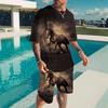 Summer Fashion Comfortable Loose Large Creativity Animal 3D Printed Two-piece Set Casual Sports Versatile Round Neck Short Sleeved Men's Sports Wear