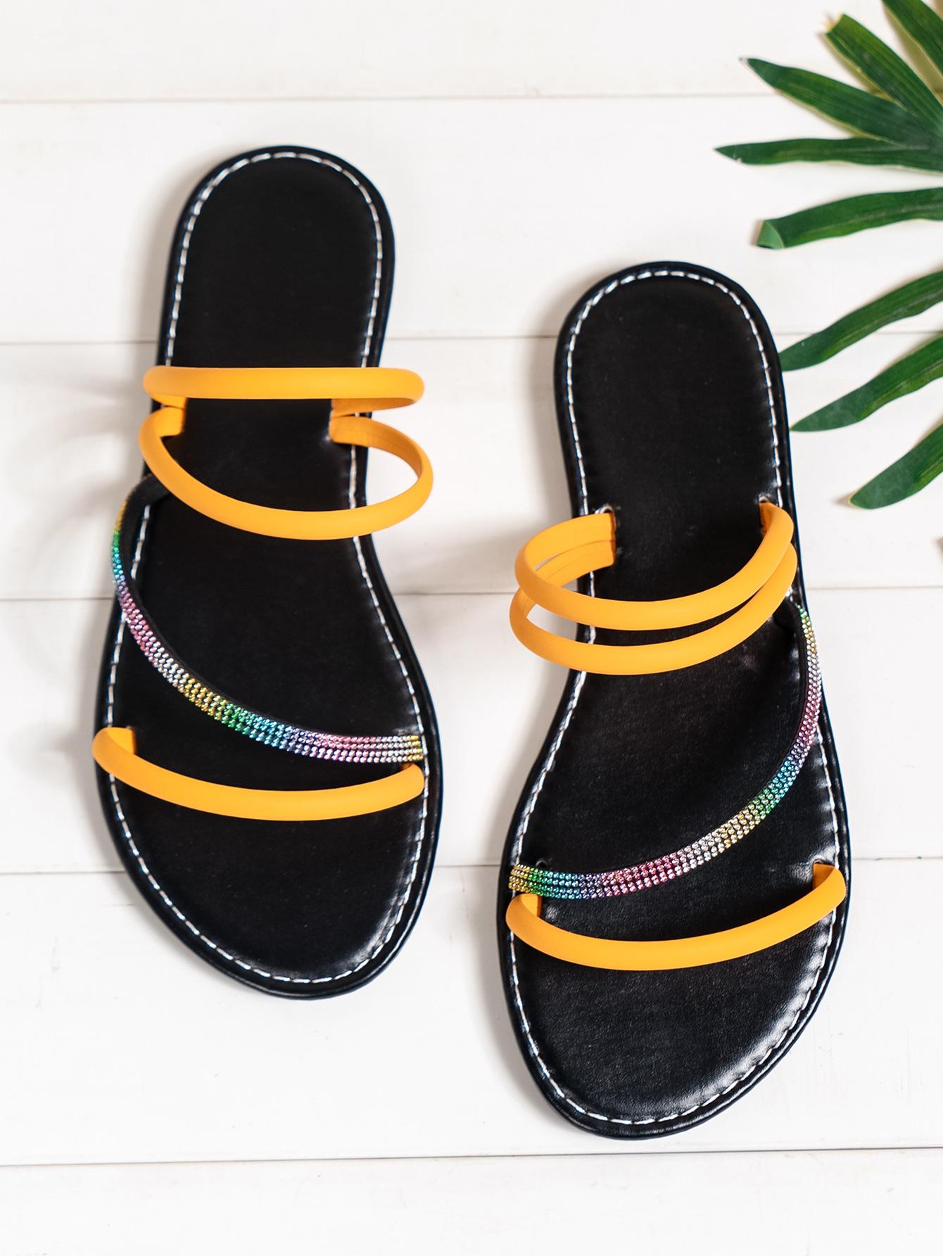 

Two wear flat slippers women s 2024 large size new fashion outer wear rhinestone cool slippers casual simple women s shoes 43 помаранчевий