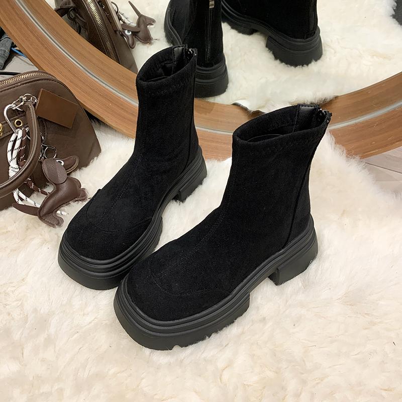 Vintage Platform Thick Sole Woman Ankle Boots Comfort Short Plush Shoes Autumn Winter Slim Height Increase Short Botas