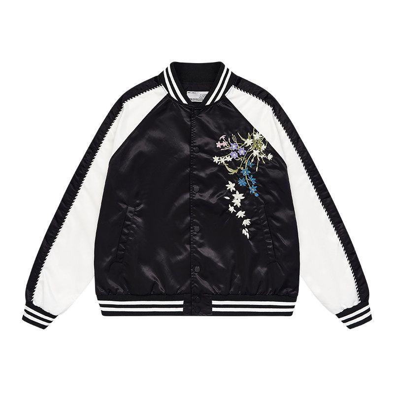 

Harshandcruel Cleanfit Florals Embroider Yokosuka Baseball Sports Jacket Black X L