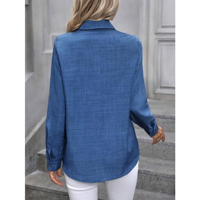 YYFS Damemote Uformelt vår Høst Ensfarget trykk Langermet POLO-hals bluser og skjorter