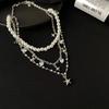 Zircon star pendant, pearl necklace, women's double-layer stacked wear, light luxury niche collarbone chain, neck chain 1111 new accessories