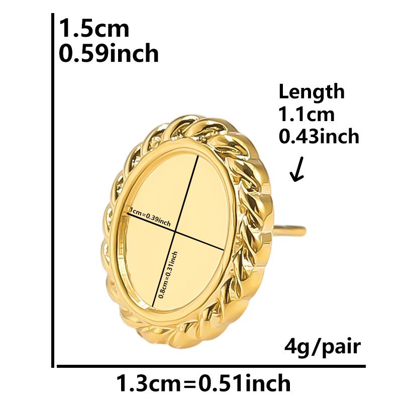 6pcs Real Gold Plated Geometric Round Oval Heart Blank Settings DIY Stone Enamel Crystal Stainless Steel Ear Studs For Women Men