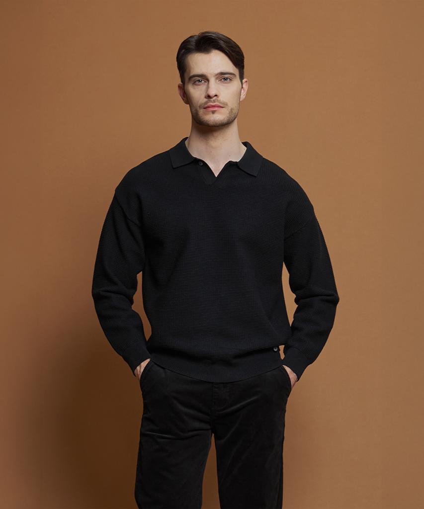 PANICALE Black Wool Blend Open Collar Knit