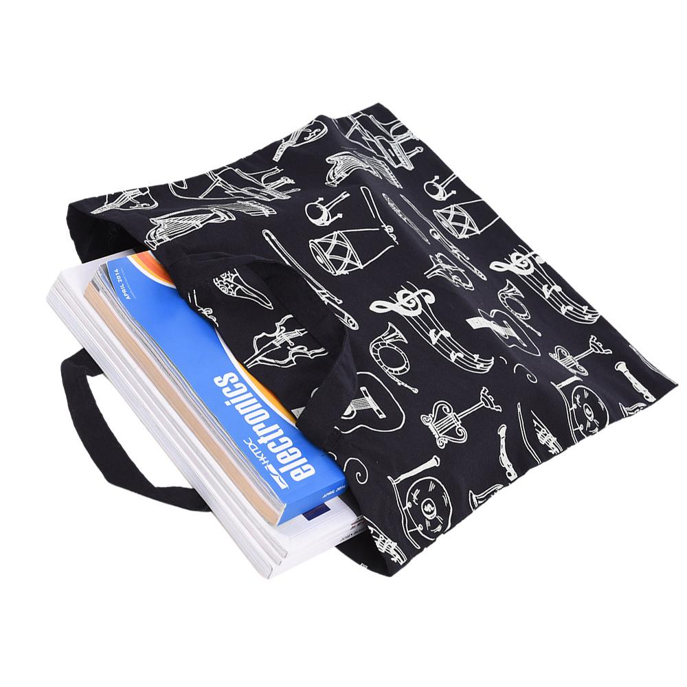 Cartoon Muscial Instruments Patterns Washable Cotton Cloth Handbag Music Tote Shoulder Grocery Shopping Bag for