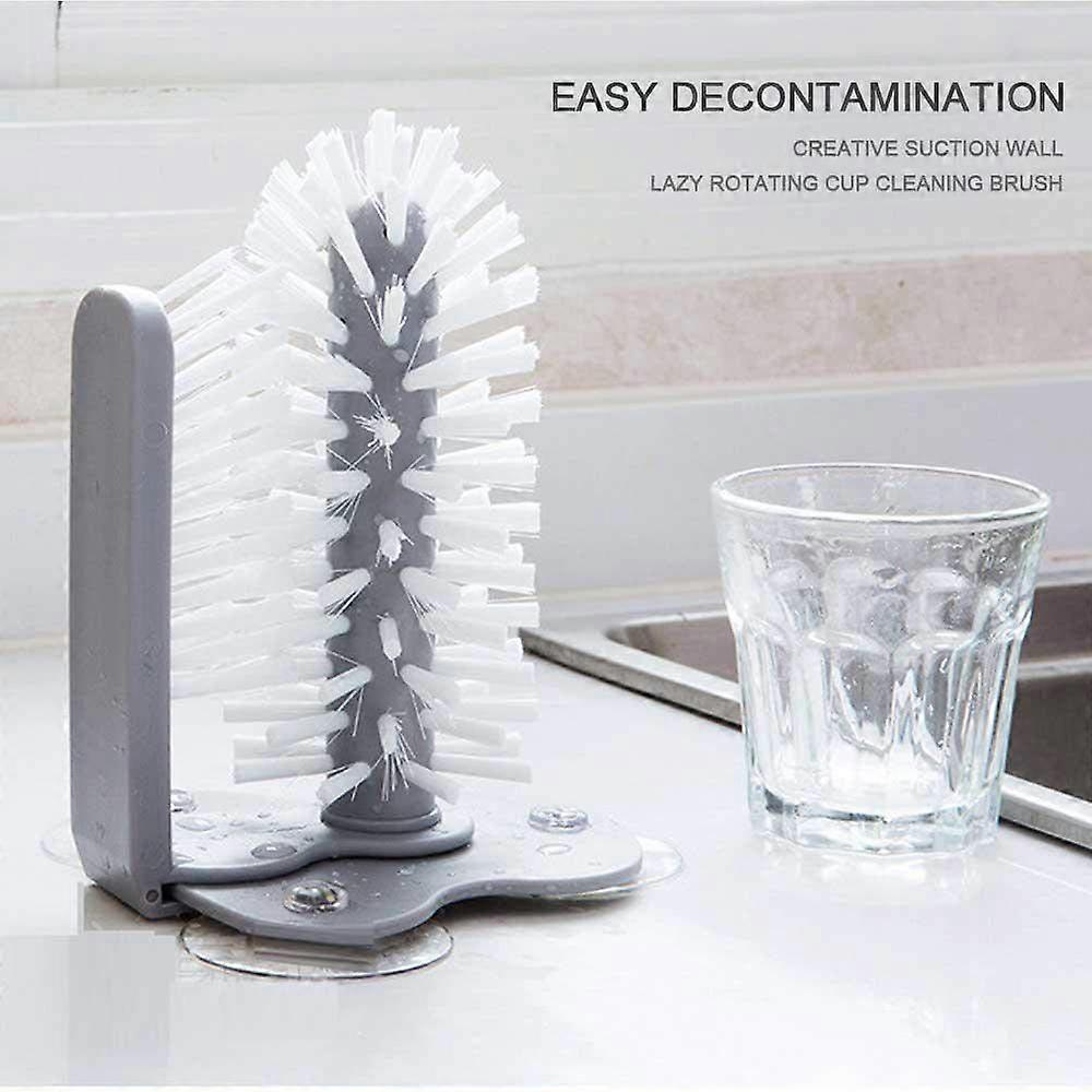 Lazy Cup Brush Glass Double-Sided Brush, Vertical Glass Bottle Creative Wall-Mounted Lazy Rotating Cleaner