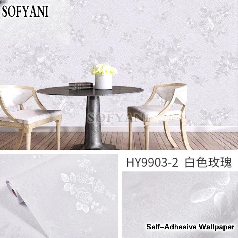 

Белая роза 3D однотонный узор фон для спальни виниловые самоклеящиеся рулонные обои пленка для стен спальни украшение дома 1000cmx45cm