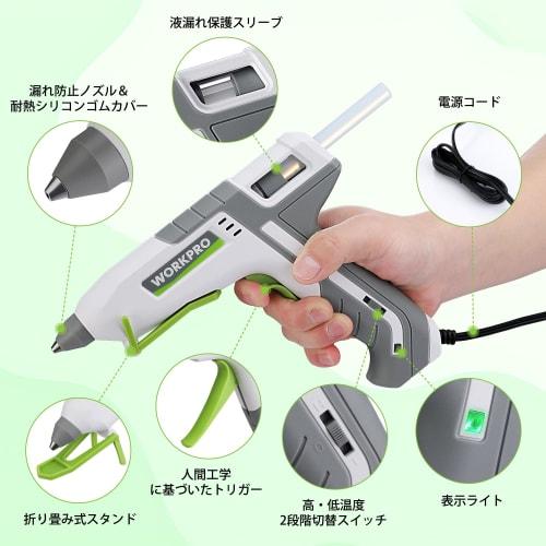 WORKPRO Glue Gun, 100W, with 10 Sticks, Two-Level Adjustment, Lightweight, Quick-Drying, Leak and Burn Prevention, Stand Included, PTC Heating System,