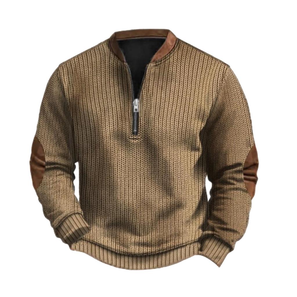 Men's Casual, Trendy, Retro American- Printed Round-neck Long-sleeved Half-pull Hoodie