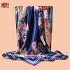 New Women's 91CM Satin Plaid Flower Printing Square Scarf with Sunscreen Bag Head Silk Scarf Wholesale