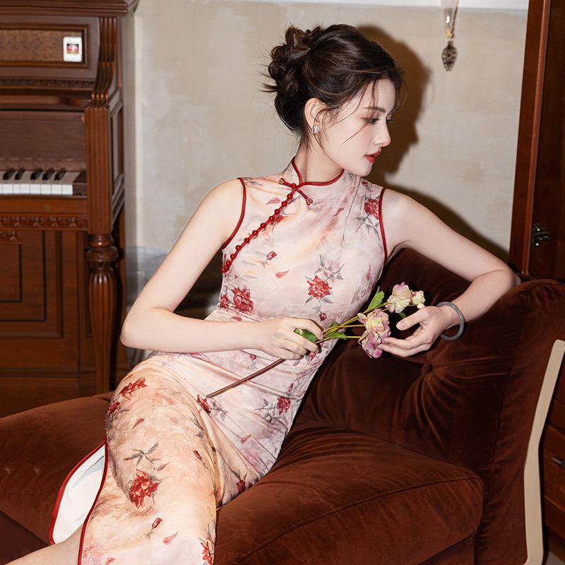 Sleeveless national style new Chinese long cheongsam improved young new women's retro slim dress summer