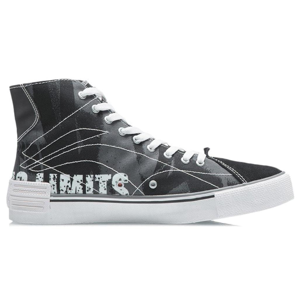 Li Ning Wave Canvas Hi Comfortable Slip Resistant Abrasion Resistant High top Skateboard Shoes Men's Black AECR011-2