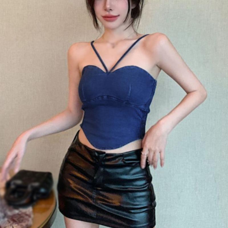 Summer Women's Camisole Slim Sexy Solid Colour Padded Summer Cowboy Tank Top