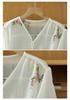 Summer 2025 Women’s V-Neck Chinese Embroidery Shirt: Retro, Loose, Slimming Design