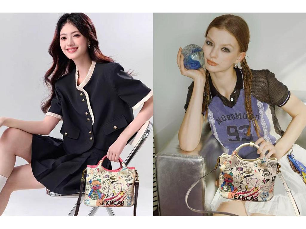 Graffiti Color Block Bucket Bag - Women's 2025 Trend, Large Capacity, Crossbody/Shoulder Style