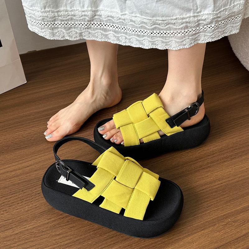 Super fire woven platform sandals women's summer new with skirt non-slip open-toed beach Roman shoes