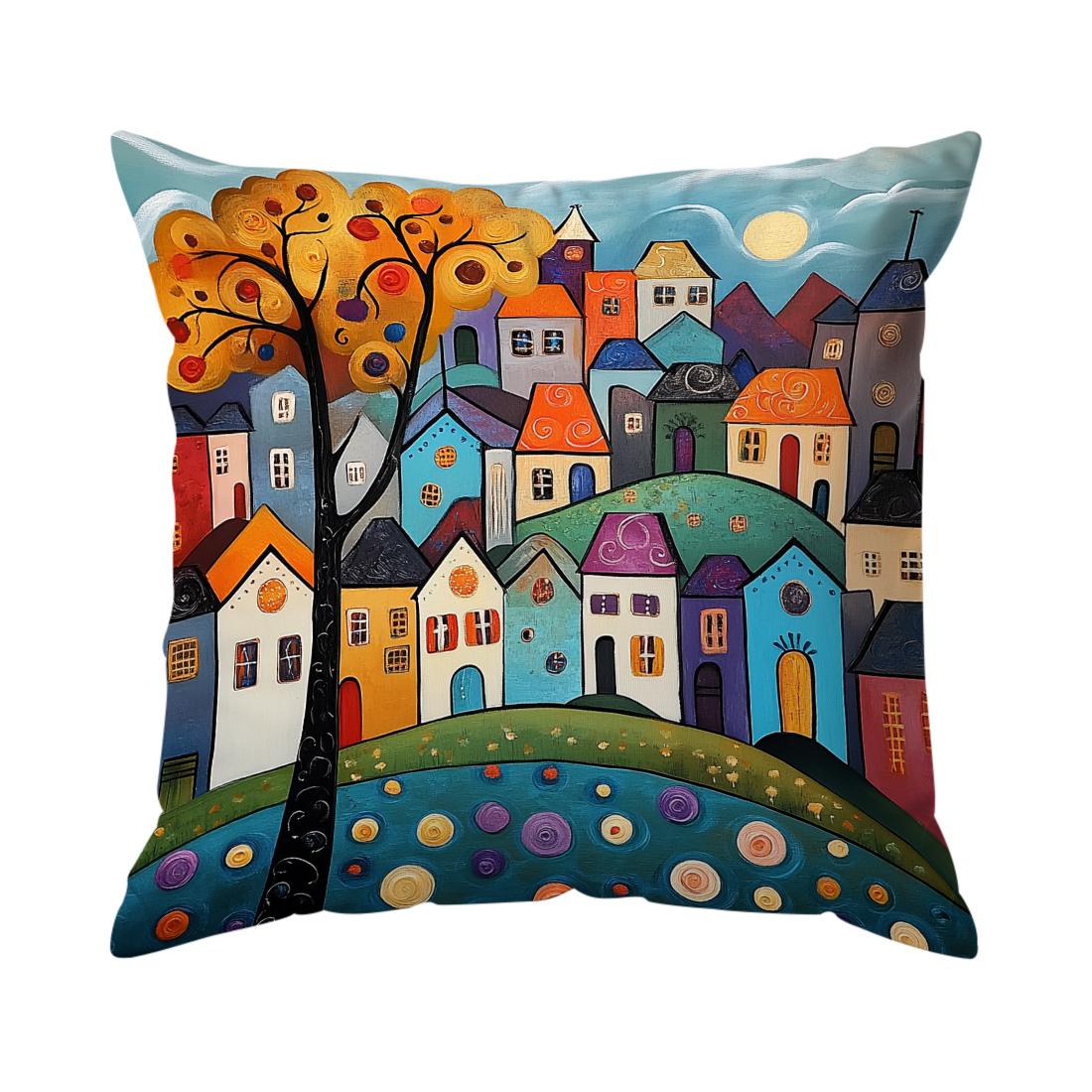 1 pièce Taie d'oreiller Ville Abstraite Carré Housse de Coussin Chambre à Coucher Fermeture Éclair Salon Doux Maison Confortable Décor 45x45cm 45x45cm