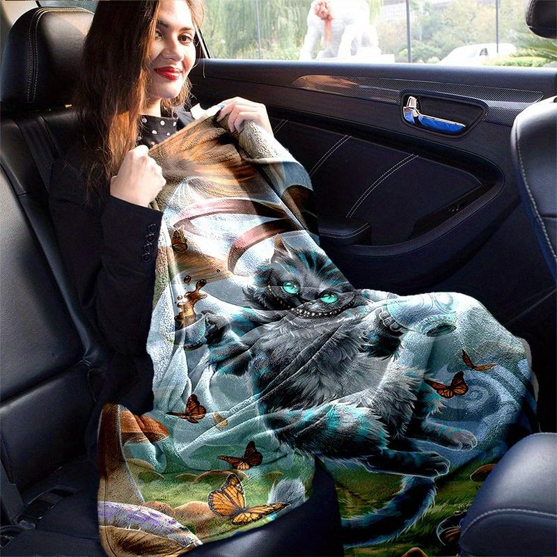 1pc, Wonderland Cheshire Cat Plush Blanket - Perfect for All Seasons, Home Decor, Soft Flannel Throw Blanket - Versatile & Cozy for Bedroom,