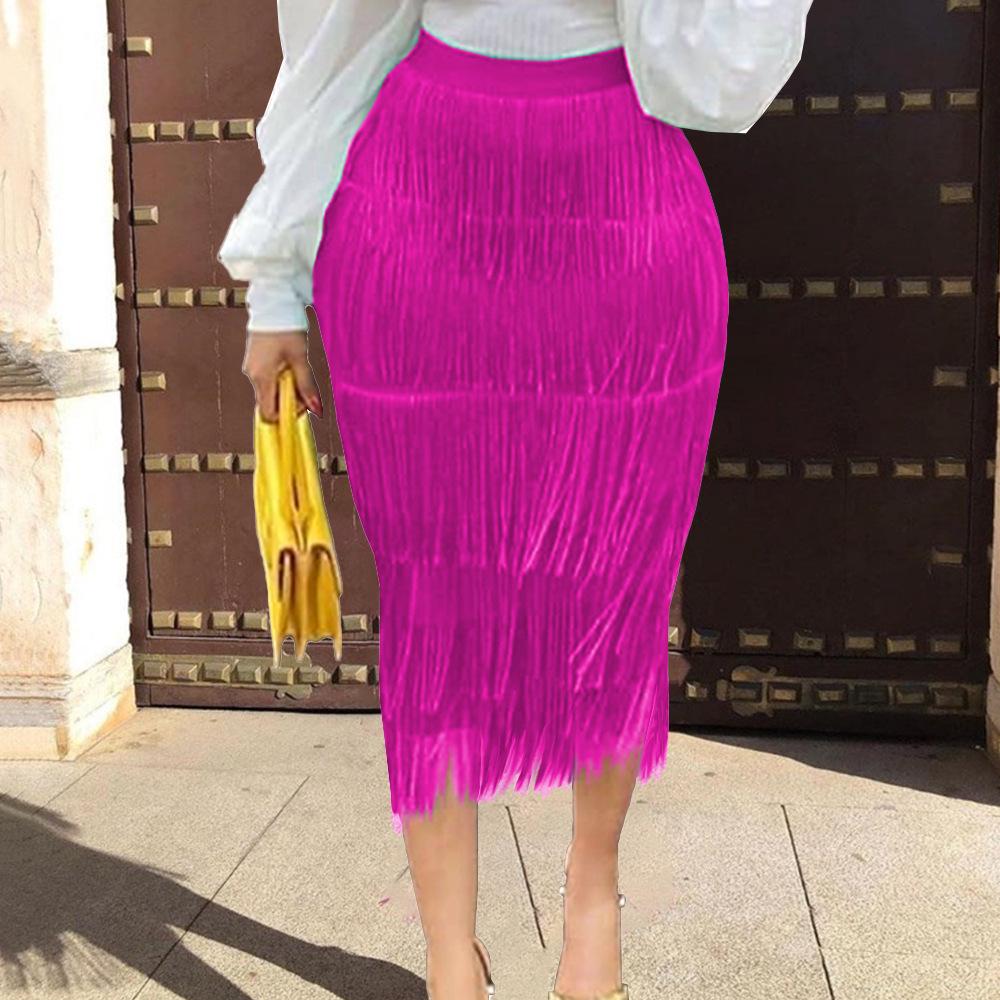 Women's Plus Size High Waist Fringe Patchwork Bodycon Pencil Midi Skirt for Parties