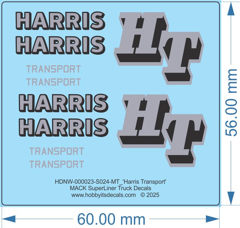 Harris Transport  MACK SuperLiner Truck Decals - 1/24 - Water Decal