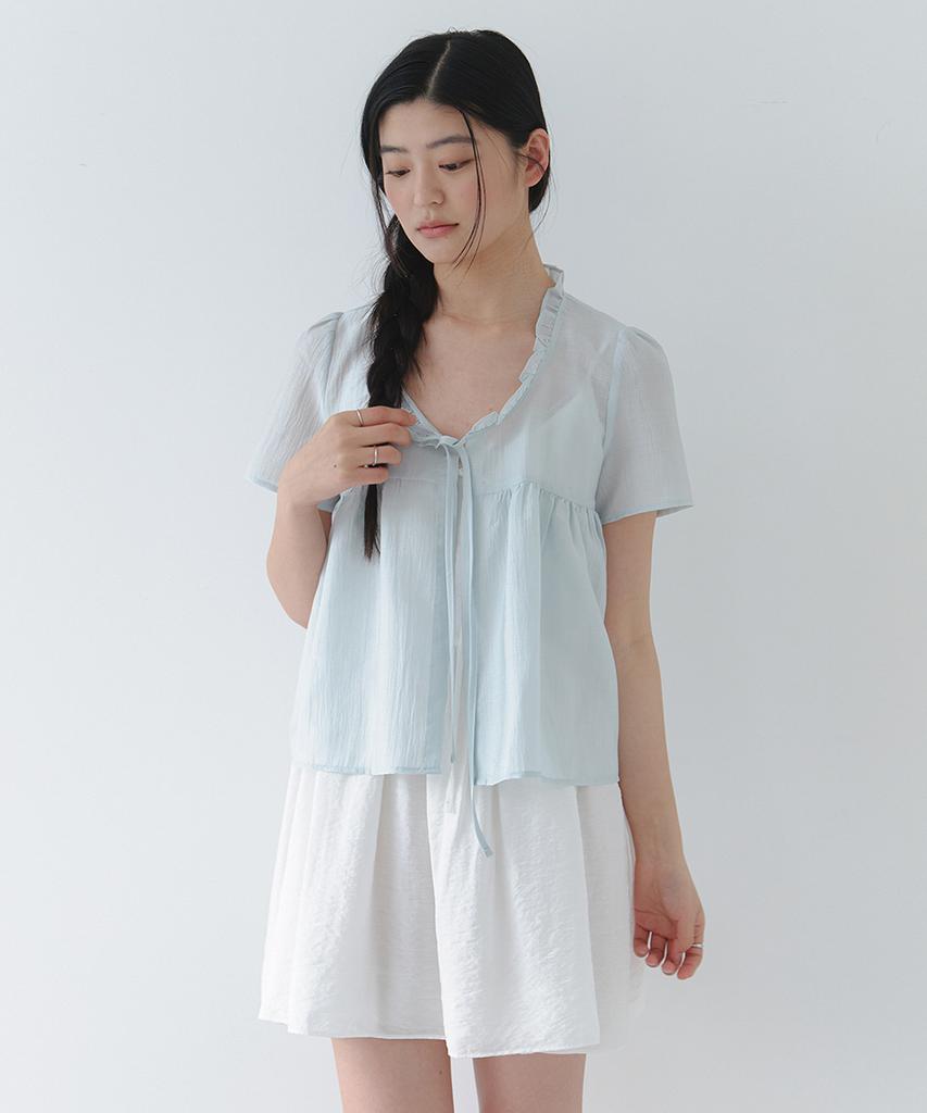 LAMINEZ Muse Frill Blouse - Sky Blue