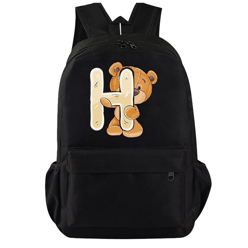 Cartoon Little Bear 26 Englische Buchstaben Rucksack Teenager Schultasche für Mädchen Jungen Rucksack Große Kapazität Büchertasche für Kindergeschenke