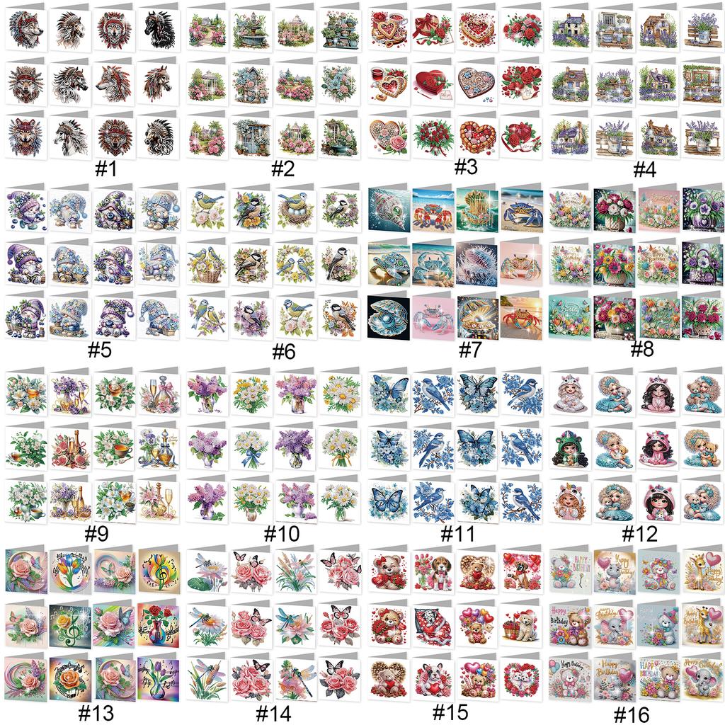 12Pcs Flower Animal DIY Diamond Painting Greeting Card Kit W/ Envelopes Diamond Art Painting Greeting Cards for Valentine's Day