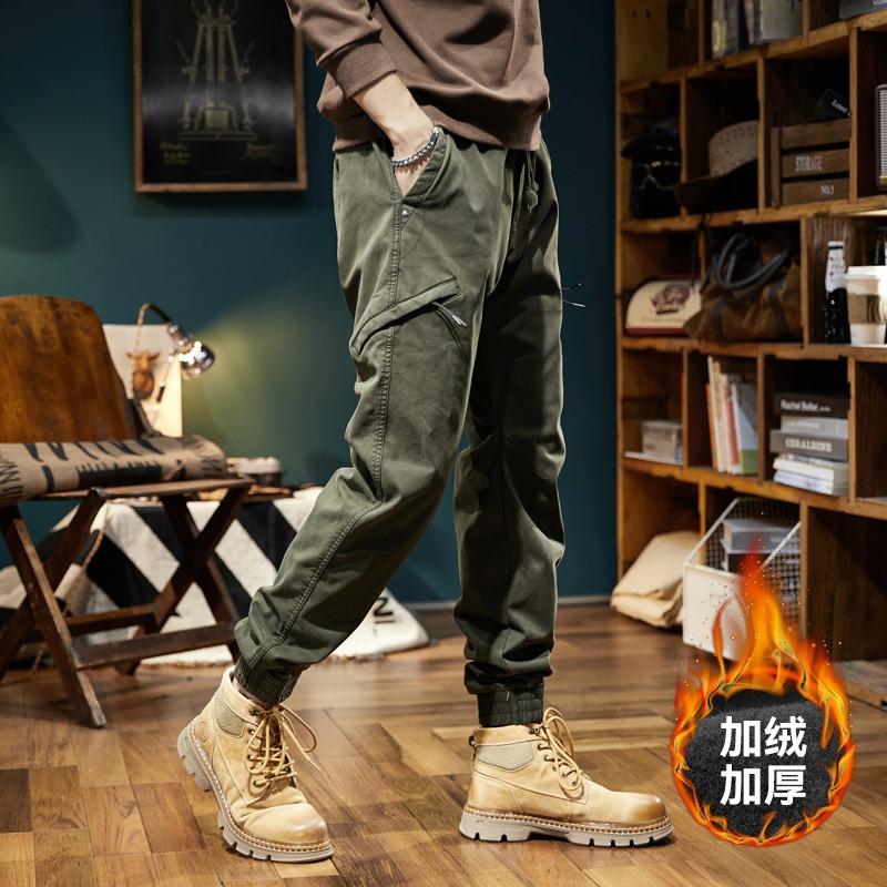 New Men's Versatile Tied Trousers Thickened Overalls Retro Design Trend Function Multi-pocket