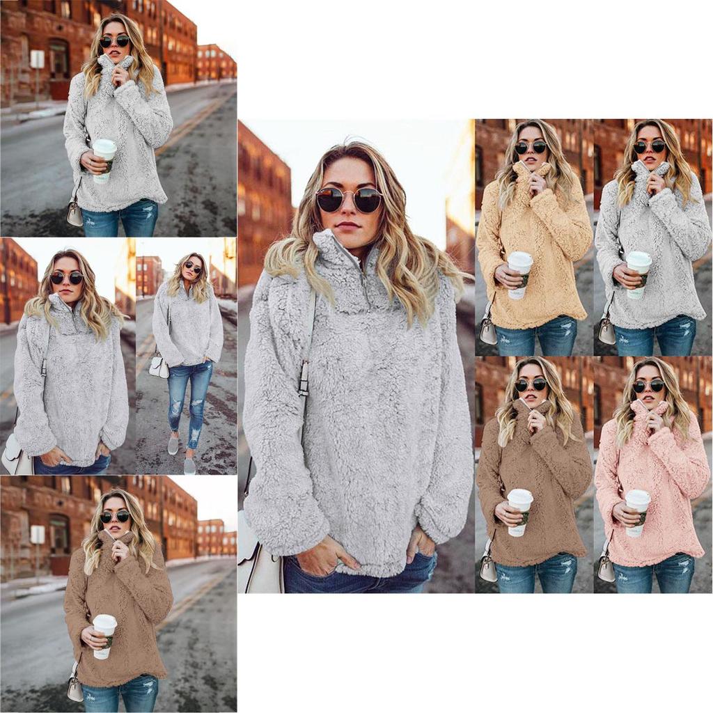 Timeless Womens Fleece Fur Hoodie Winter Woolen Thermal Ladies Zip Sweater Blouse