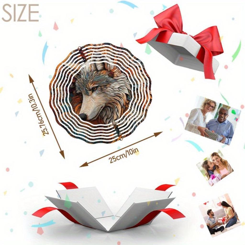 Open - 3D Mandala Wind Chime Beautiful Wolf King Pattern Dynamic Rotating Art Outdoor Decor