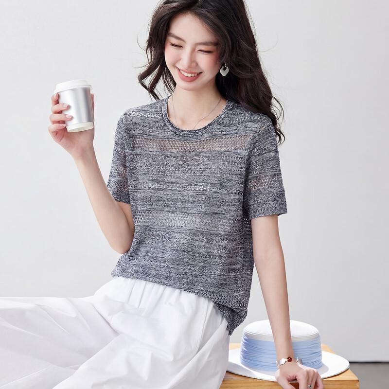 Carbammi Women s Short Sleeve Openwork Knit Pullover Top XL