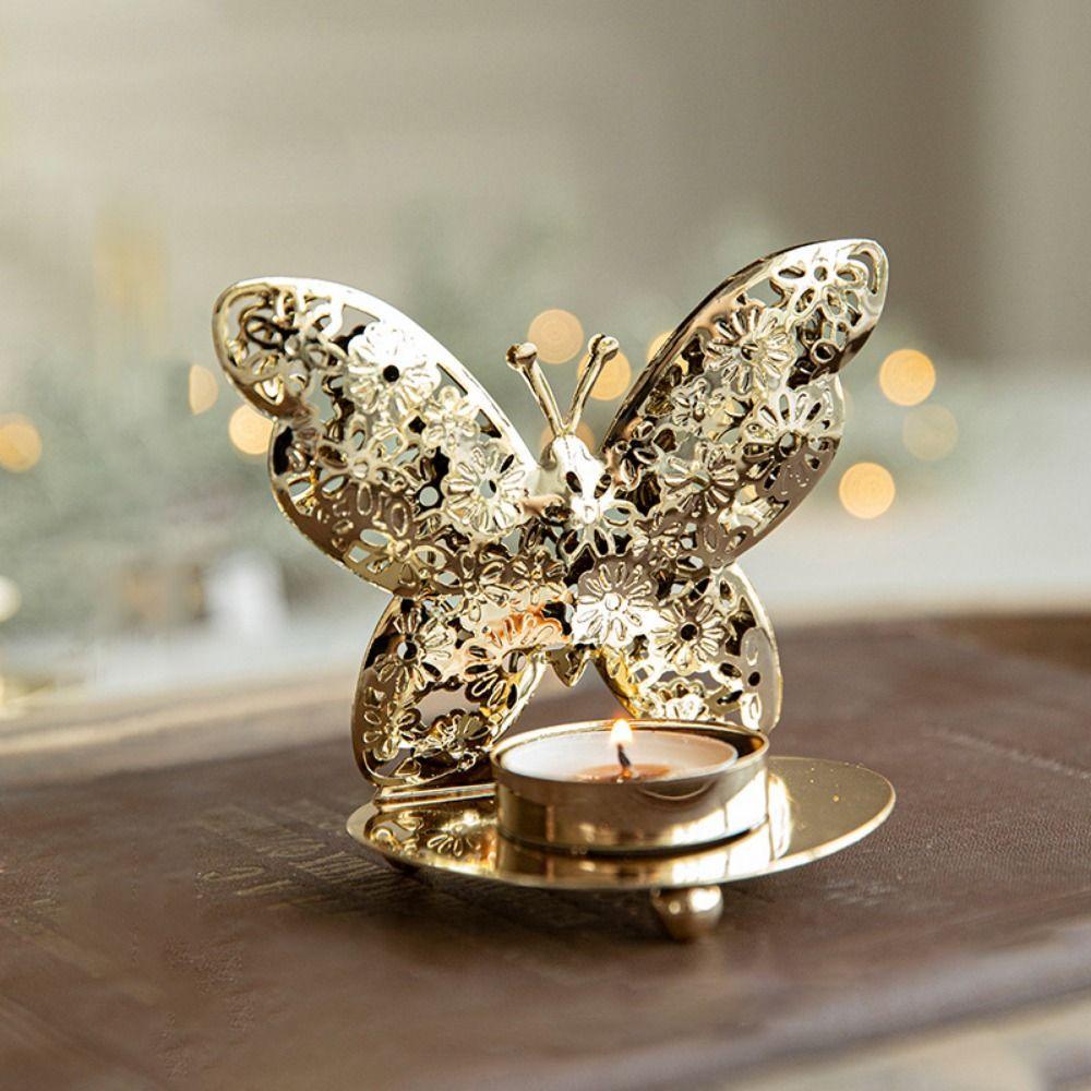 Exquisite Gold Hollow Candlesticks Iron Art Metal Table Ornament Christmas Candle Holder Bedroom