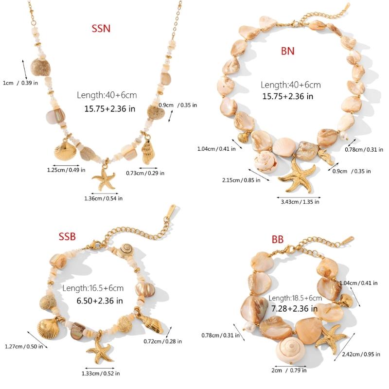 Handmade Look Stainless Steel Marine Jewelry Adjustable Length Starfish Shell Necklace/Bracelet Summer Fashion Gift