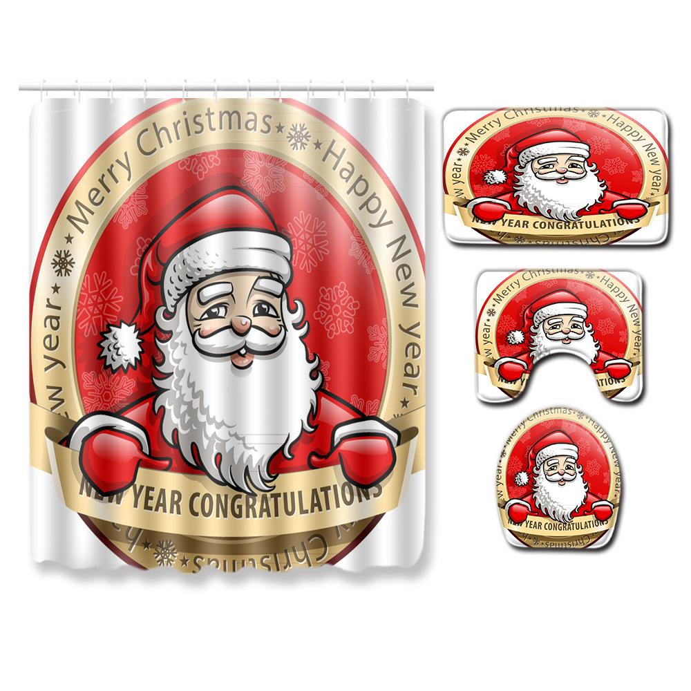 3D Digital Printing Christmas Waterproof Shower Curtain Four-Piece Bathroom Non-Slip Door Mat Bedroom Living Room Floor Mat Carpet