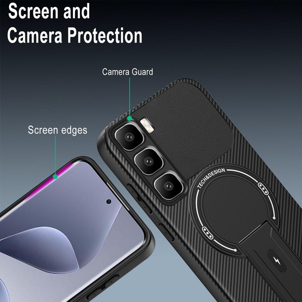 Carbon Fiber Invisible Stand Holder Built-in Magnetic Ring Case for Infinix Hot60 Pro + Hot 60 60i 40i 40 Pro Protection Cover