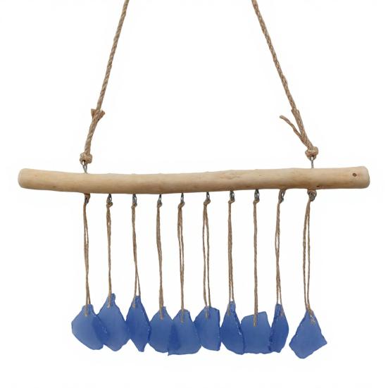 

Ручная работа Морские стеклянные ветряные колокольчики для улицы Прибрежный стиль Подвесной ветряной колокольчик с деревянной вешалкой для декора стены дома, сада Подарки для мамы, женщин небесно-голубой