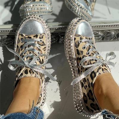 Dames Sneakers Luipaard Klinknagels Schoenen Dames Canvas Schoenen Vrije Tijd Veters Laag Hoge Top Sneakers Basket Femme Grote Maat Dames Schoenen