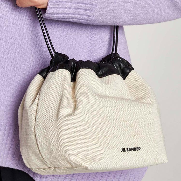 Jil Sander Letter Logo Print Adjustable Drawstring Closure Cotton Linen Leather Detail Bucket Bag Crossbody Shoulder Bag Women Bags J07WG0027P5368280