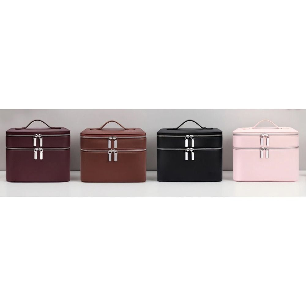PU Material Cosmetic Bag Waterproof Large Capacity Travel Bag Aesthetic Pattern Lychee Pattern Bag Toiletry Storage