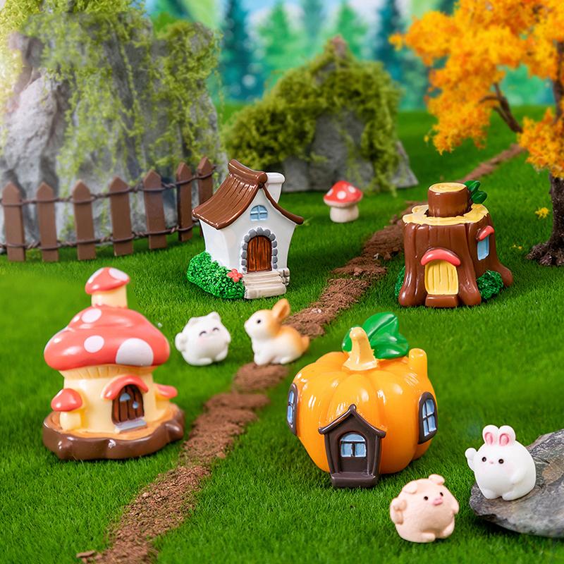Mini Cartoon Mushroom Pumpkin House Micro Landscape Decoration For Car Home Desktop Ornaments